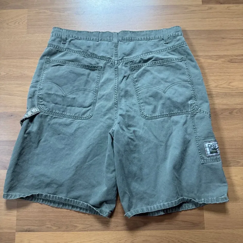 Men's Vintage 90's Levi's L2 Green Denim Baggy Jean Cargo Shorts Sz 36 x 10.5
